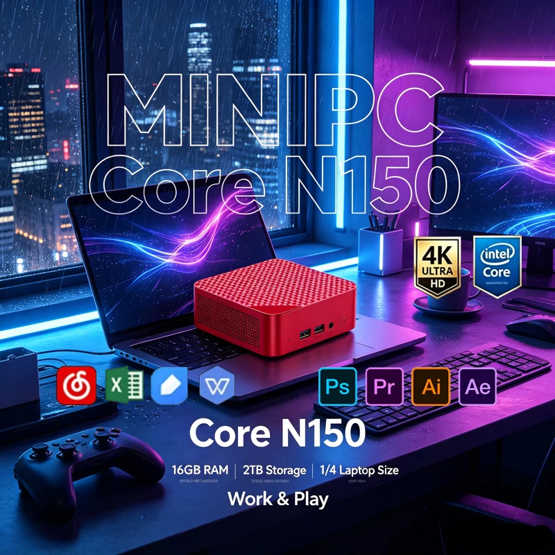 Pc Gaming Editing - Red Mini PC, Intel Celeron N150,