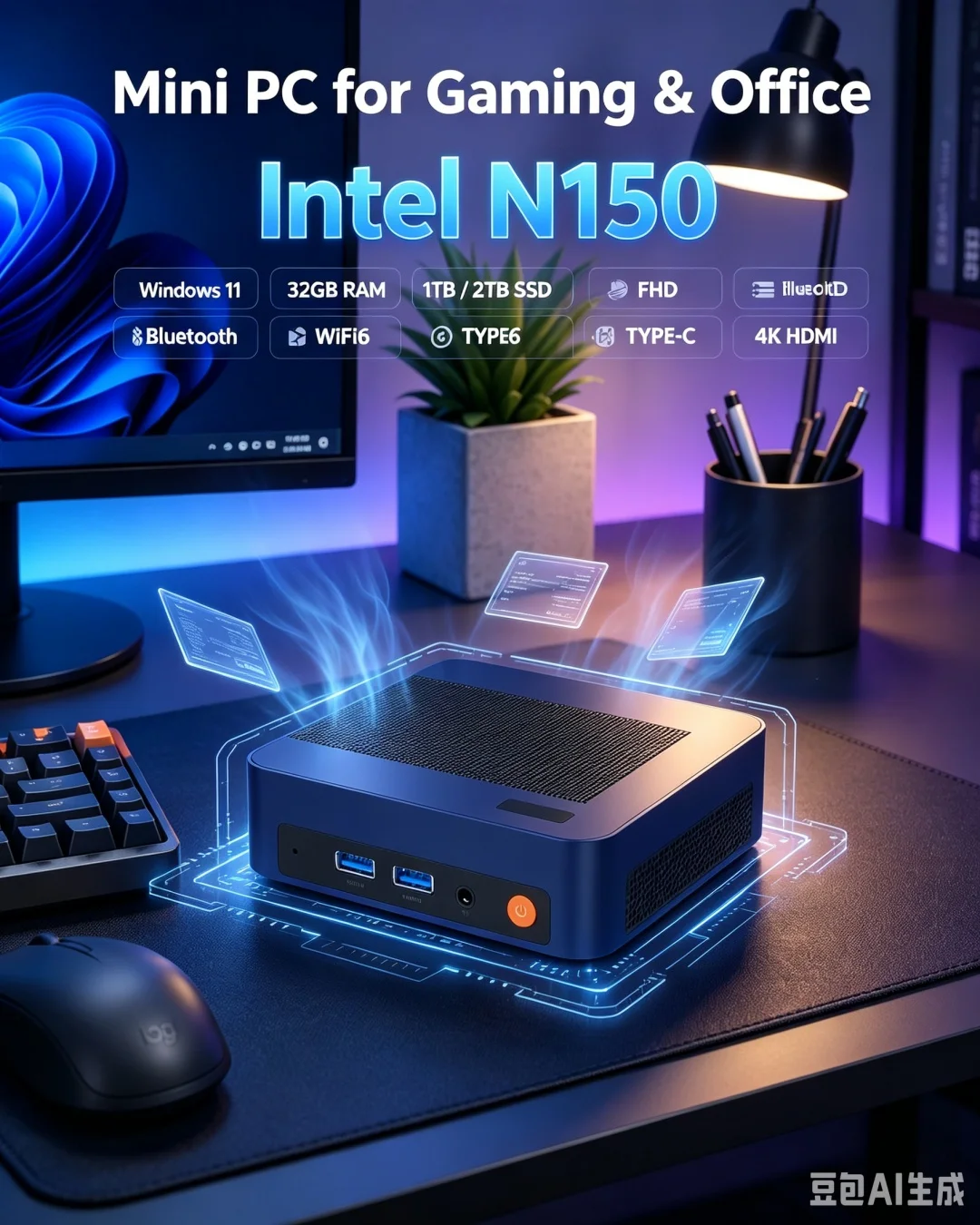 Vibrant Multicolor Intel N150  - Pc Gaming Editing 评论和价格