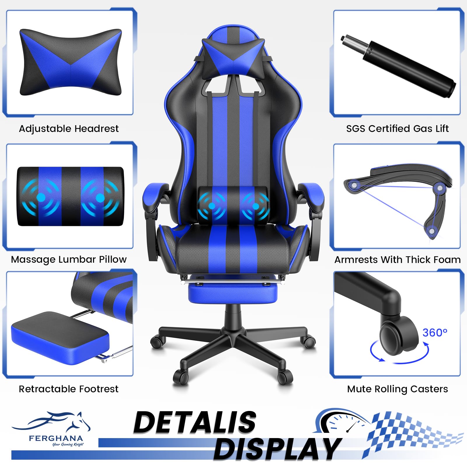 Blue Gaming Chairs with Footre - Pc Gaming Chair 评论和价格